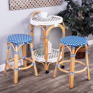 Butler Specialty Tobias 24" Blue & White Rattan  Round Counter Stool 9371303