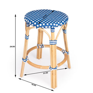Butler Specialty Tobias 24" Blue & White Rattan  Round Counter Stool 9371303