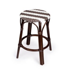 Butler Specialty Tobias 24" Dark Brown & White Rattan Round Counter Stool 9371403