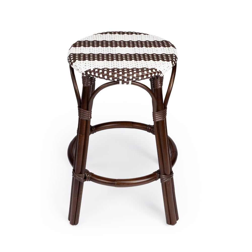 Butler Specialty Tobias 24" Dark Brown & White Rattan Round Counter Stool 9371403