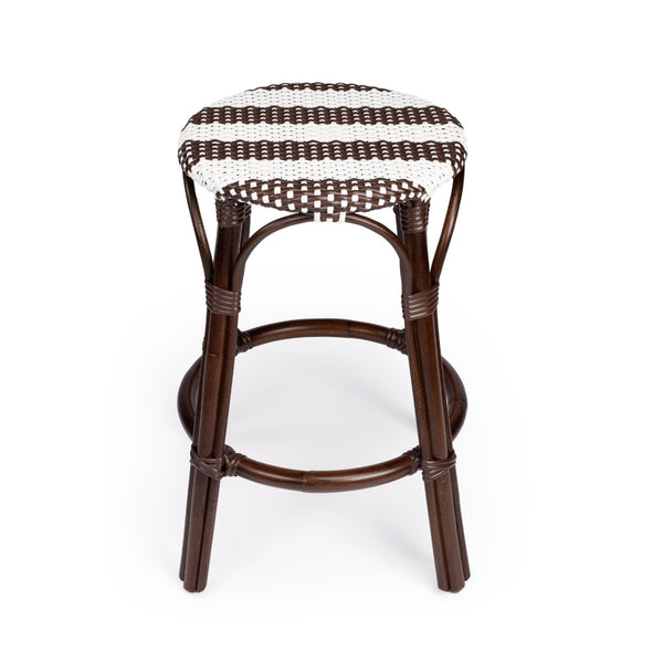 Butler Specialty Tobias 24" Dark Brown & White Rattan Round Counter Stool 9371403