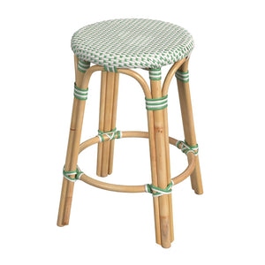 Butler Specialty Tobias 24" White and Green Rattan Round Counter Stool 9371426