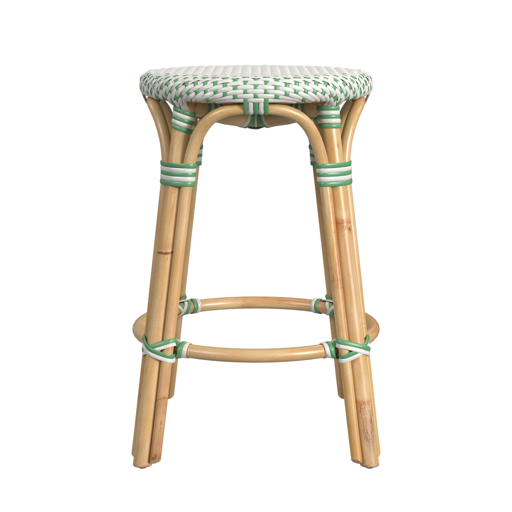Butler Specialty Tobias 24" White and Green Rattan Round Counter Stool 9371426