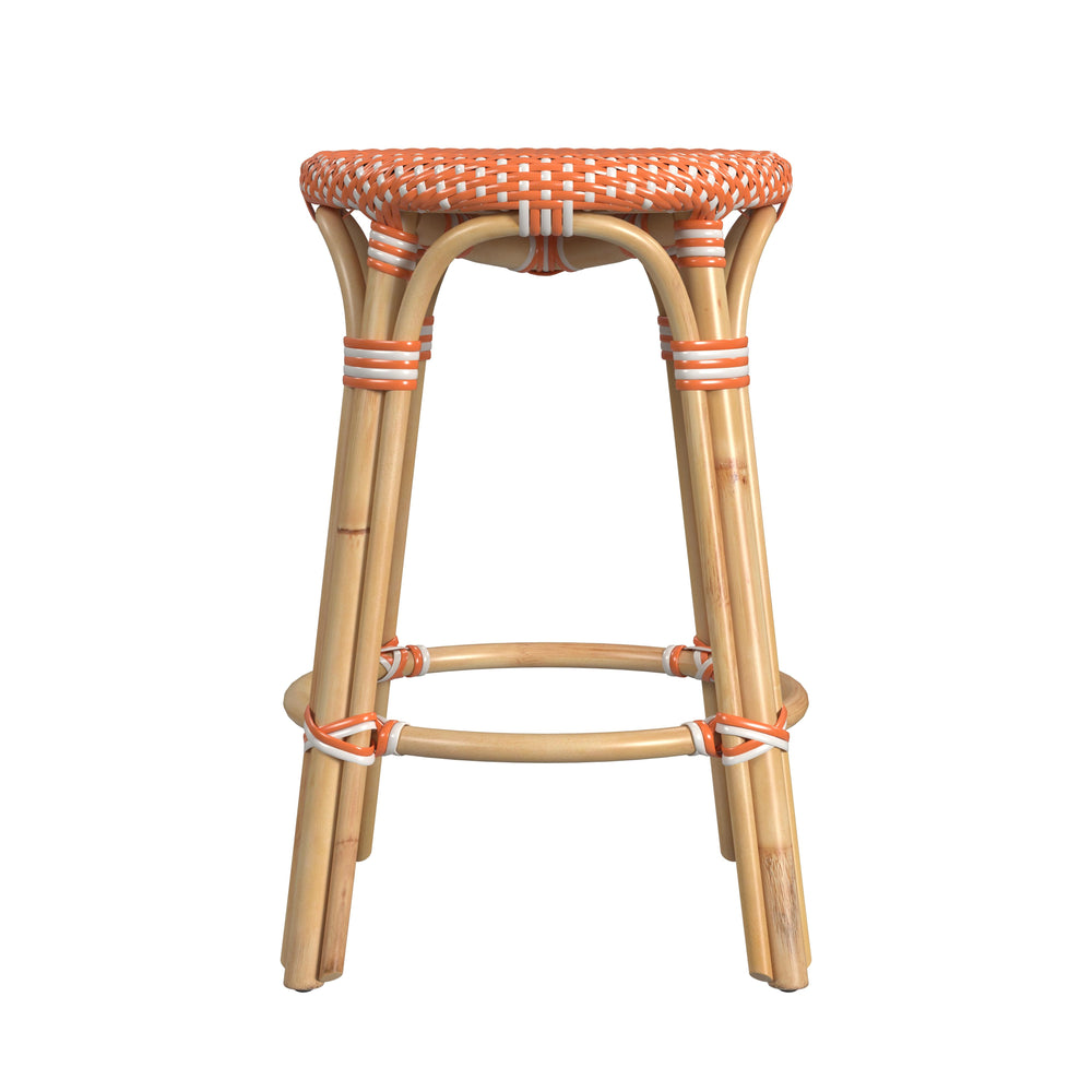 Butler Specialty Tobias 24" Orange and White Rattan Round Counter Stool 9371427
