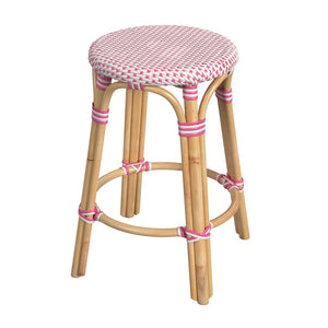 Butler Specialty Tobias 24" White and Pink Rattan Round Counter Stool 9371428