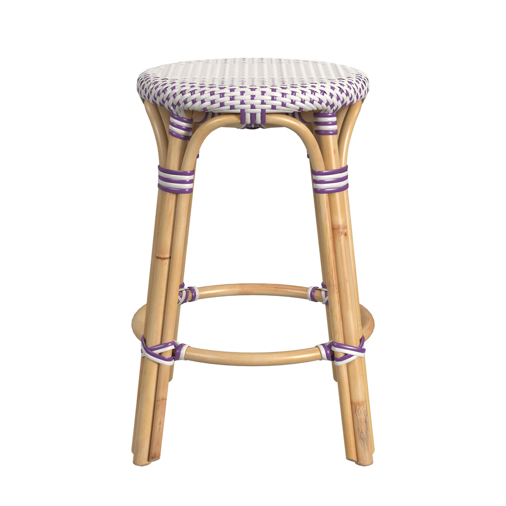 Butler Specialty Tobias 24" White and Purple Rattan Round Counter Stool 9371429