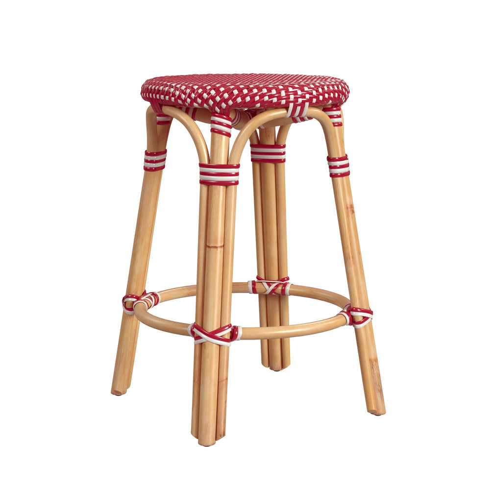 Butler Specialty Tobias 24" Red and White Rattan Round Counter Stool 9371430