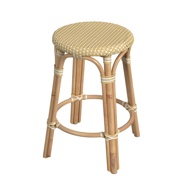 Butler Specialty Tobias 24" Yellow and White Rattan Round Counter Stool 9371431