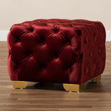 Baxton Studio Avara Glam and Luxe Burgundy Velvet Fabric Upholstered Gold Finished Button Tufted Ottoman