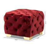 Baxton Studio Avara Glam and Luxe Burgundy Velvet Fabric Upholstered Gold Finished Button Tufted Ottoman