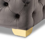 Baxton Studio Avara Glam and Luxe Gray Velvet Fabric Upholstered Gold Finished Button Tufted Ottoman