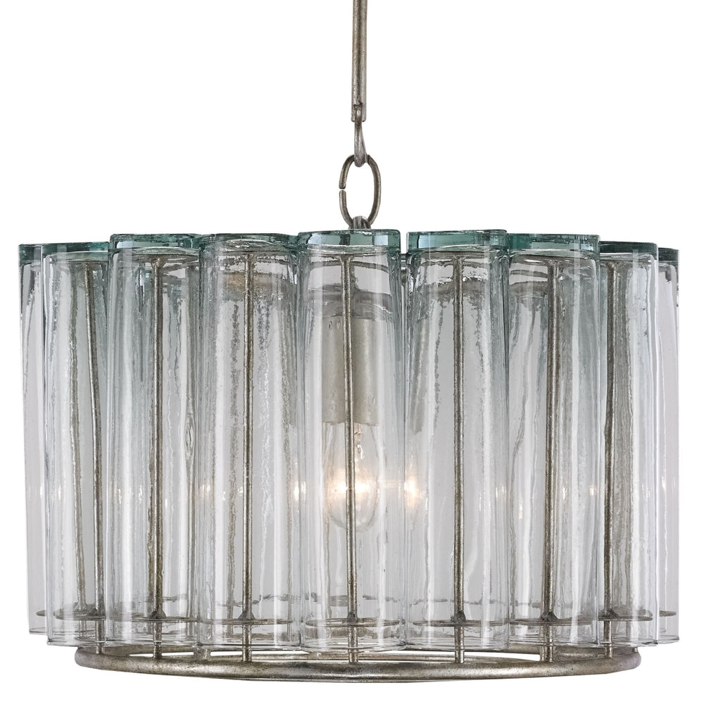 Bevilacqua Pendant Light - Elegant Silver Leaf Wrought Iron & Recycled Glass - Adjustable Height Design