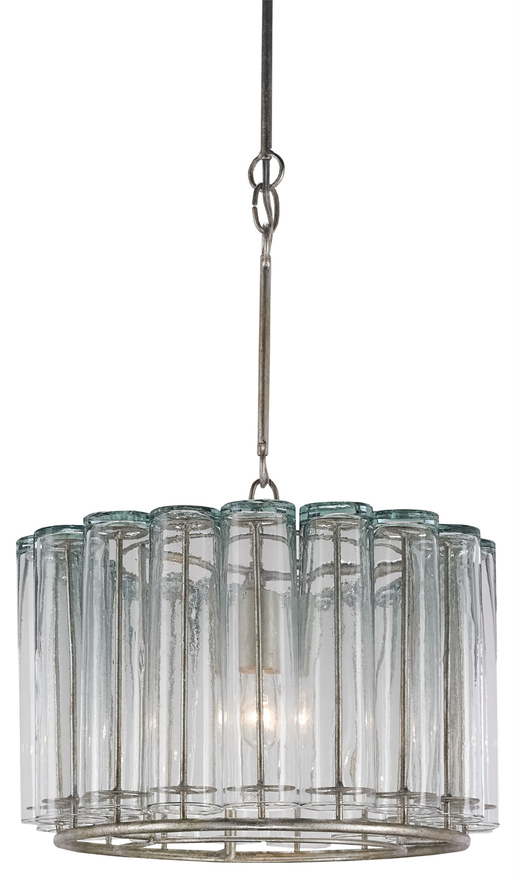 Bevilacqua Pendant Light - Elegant Silver Leaf Wrought Iron & Recycled Glass - Adjustable Height Design