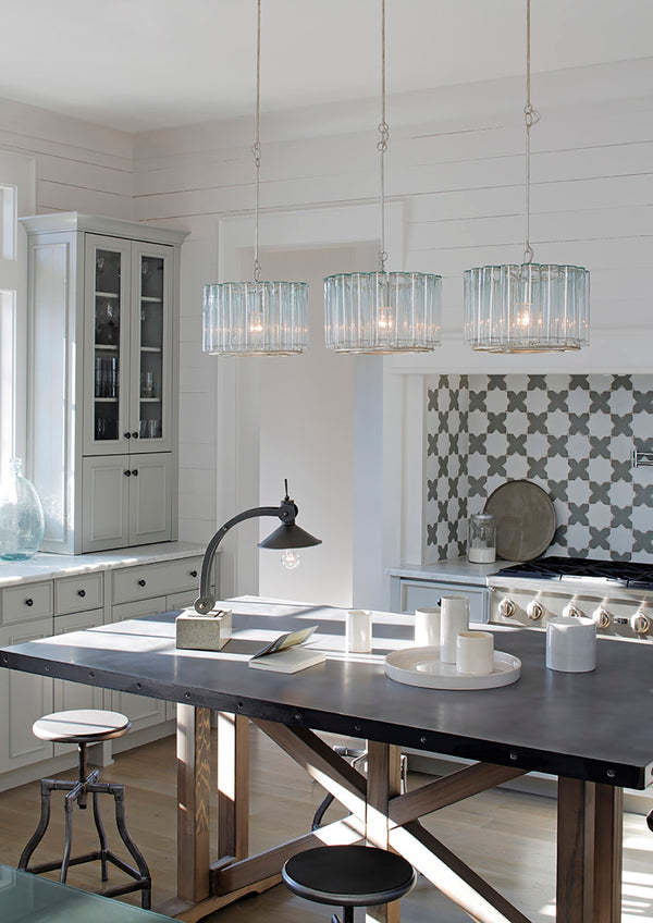 Bevilacqua Pendant Light - Elegant Silver Leaf Wrought Iron & Recycled Glass - Adjustable Height Design