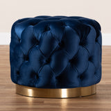 Baxton Studio Valeria Glam Royal Blue Velvet Fabric Upholstered Gold-Finished Button Tufted Ottoman