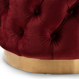 Baxton Studio Valeria Glam Burgundy Red Velvet Fabric Upholstered Gold-Finished Button Tufted Ottoman