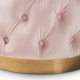 Baxton Studio Valeria Glam Light Pink Velvet Fabric Upholstered Gold-Finished Button Tufted Ottoman