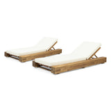 Broadway Outdoor Acacia Wood Chaise Lounge and Cushion Sets - Set of 2
