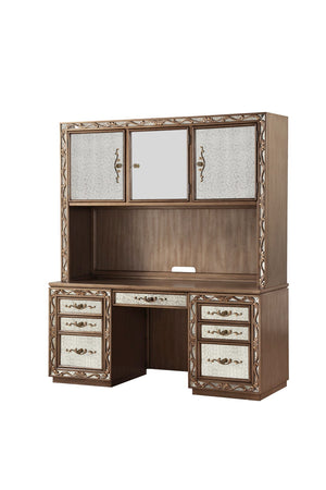 Orianne Transitional Computer Desk & Hutch Antique Gold (cc#) • Antique Mirror 5mm (All w/Beveled Edge?)  93790-ACME