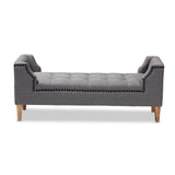 Baxton Studio Perret Modern and Contemporary Gray Linen Fabric Upholstered Oak Brown Finished Wood Bench