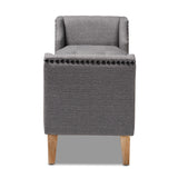 Baxton Studio Perret Modern and Contemporary Gray Linen Fabric Upholstered Oak Brown Finished Wood Bench