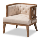 Esme French Provincial Beige Linen Fabric Upholstered and White-Washed Oak Wood Accent Barrel Chair