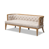 Agnes French Provincial Beige Linen Fabric Upholstered and White-Washed Oak Wood Sofa