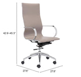 Zuo Modern Glider 100% Polyurethane, Plywood, Steel, Aluminum Alloy Modern Commercial Grade High Back Office Chair Taupe, Silver 100% Polyurethane, Plywood, Steel, Aluminum Alloy