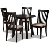 Maisie Modern and Contemporary Sand Fabric Upholstered and Dark Brown Finished Wood 5-Piece Dining Set