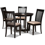 Nellie Modern and Contemporary Sand Fabric Upholstered and Dark Brown Finished Wood 5-Piece Dining Set