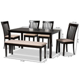 Baxton Studio Minette Modern and contemporary Sand Fabric Upholstered and Dark Brown Finished Wood 6-Piece Dining Set