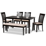 Minette Modern and contemporary Sand Fabric Upholstered and Dark Brown Finished Wood 6-Piece Dining Set