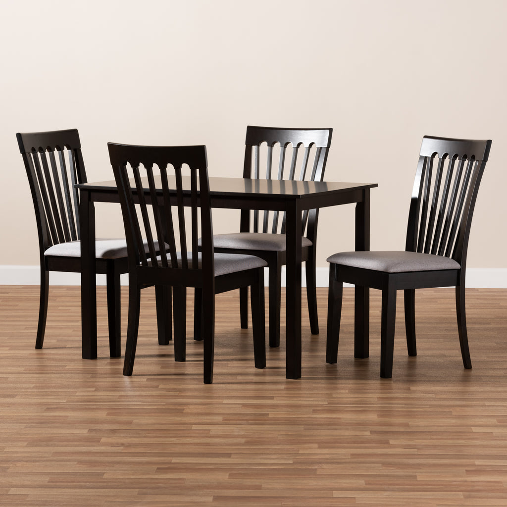 Baxton Studio Minette Modern and Contemporary Gray Fabric Upholstered Espresso Brown Finished Wood 5-Piece Dining Set