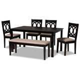 Bennett Modern and Contemporary Sand Fabric Upholstered and Dark Brown Finished Wood 6-Piece Dining Set