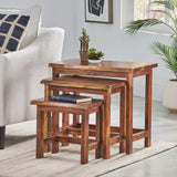 Camba Rustic Handcrafted Acacia Wood Nested Tables (Set of 3), Walnut Noble House