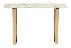 Zuo Modern Atlas Composite Stone, Stainless Steel Modern Commercial Grade Console Table White, Gold Composite Stone, Stainless Steel