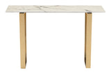 Zuo Modern Atlas Composite Stone, Stainless Steel Modern Commercial Grade Console Table White, Gold Composite Stone, Stainless Steel
