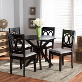 Sanne Modern and Contemporary Grey Fabric Upholstered and Dark Brown Finished Wood 5-Piece Dining Set