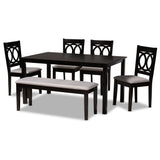 Bennett Modern and Contemporary Grey Fabric Upholstered and Dark Brown Finished Wood 6-Piece Dining Set
