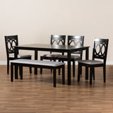 Bennett Modern and Contemporary Grey Fabric Upholstered and Dark Brown Finished Wood 6-Piece Dining Set