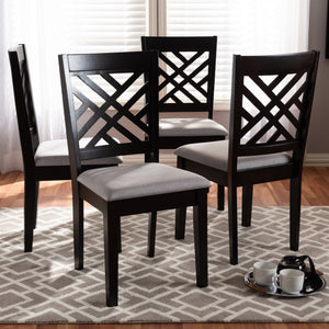 Baxton Studio Caron Modern and Contemporary Gray Fabric Upholstered Espresso Brown Finished Wood Dining Chair Set of 4