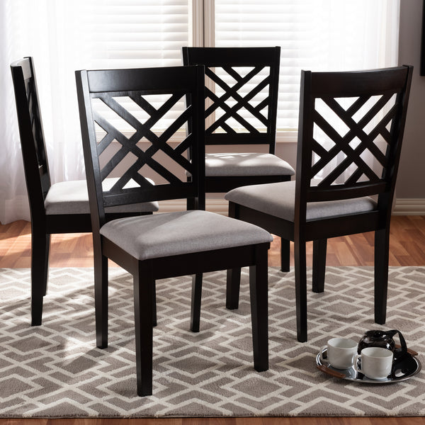 Baxton Studio Caron Modern and Contemporary Gray Fabric Upholstered Espresso Brown Finished Wood Dining Chair Set of 4