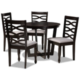 Leda Modern and Contemporary Grey Fabric Upholstered and Dark Brown Finished Wood 5-Piece Dining Set