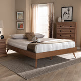 Baxton Studio Lissette Mid-Century Modern Walnut Brown Finished Wood Full Size Platform Bed Frame