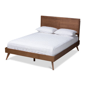 Baxton Studio Zenon Mid-Century Modern Walnut Brown Finished Wood King Size Platform Bed