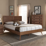 Baxton Studio Zenon Mid-Century Modern Walnut Brown Finished Wood Queen Size Platform Bed