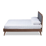 Baxton Studio Ines Mid-Century Modern Dark Grey Fabric Upholstered Walnut Brown Finished Wood King Size Platform Bed