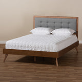 Baxton Studio Ines Mid-Century Modern Dark Grey Fabric Upholstered Walnut Brown Finished Wood Queen Size Platform Bed