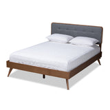 Dilara Mid-Century Modern Fabric Upholstered Walnut Brown Wood King Size Platform Bed