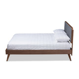 Baxton Studio Dilara Mid-Century Modern Dark Grey Fabric Upholstered Walnut Brown Finished Wood Full Size Platform Bed